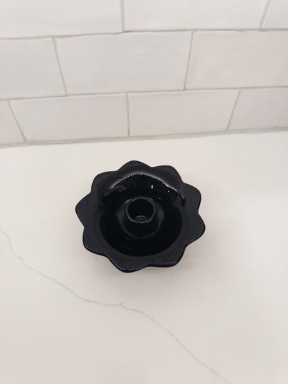 Vintage Fenton Black Amethyst Lotus Flower Candle Holder