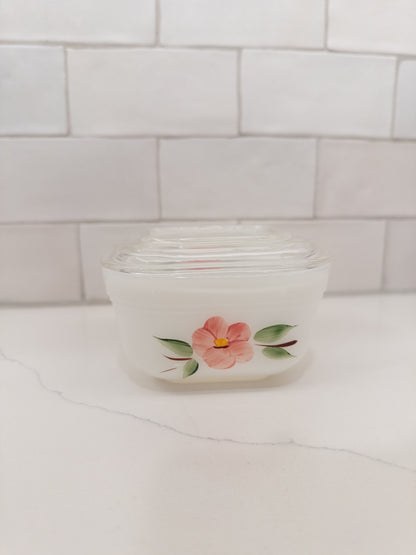 Vintage Fire-King Refrigerator Dish w/ Peach Blossom Pattern