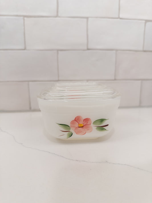 Vintage Fire-King Refrigerator Dish w/ Peach Blossom Pattern