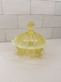 Vintage Northwood Vaseline Opalescent Ribbed Covered Footed Candy/Butter Dish