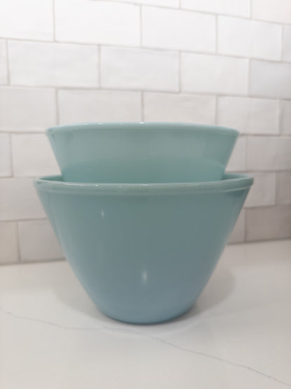 S/2, Vintage Fire King Delphite Blue Ovenware Splash-Proof Mixing Bowls