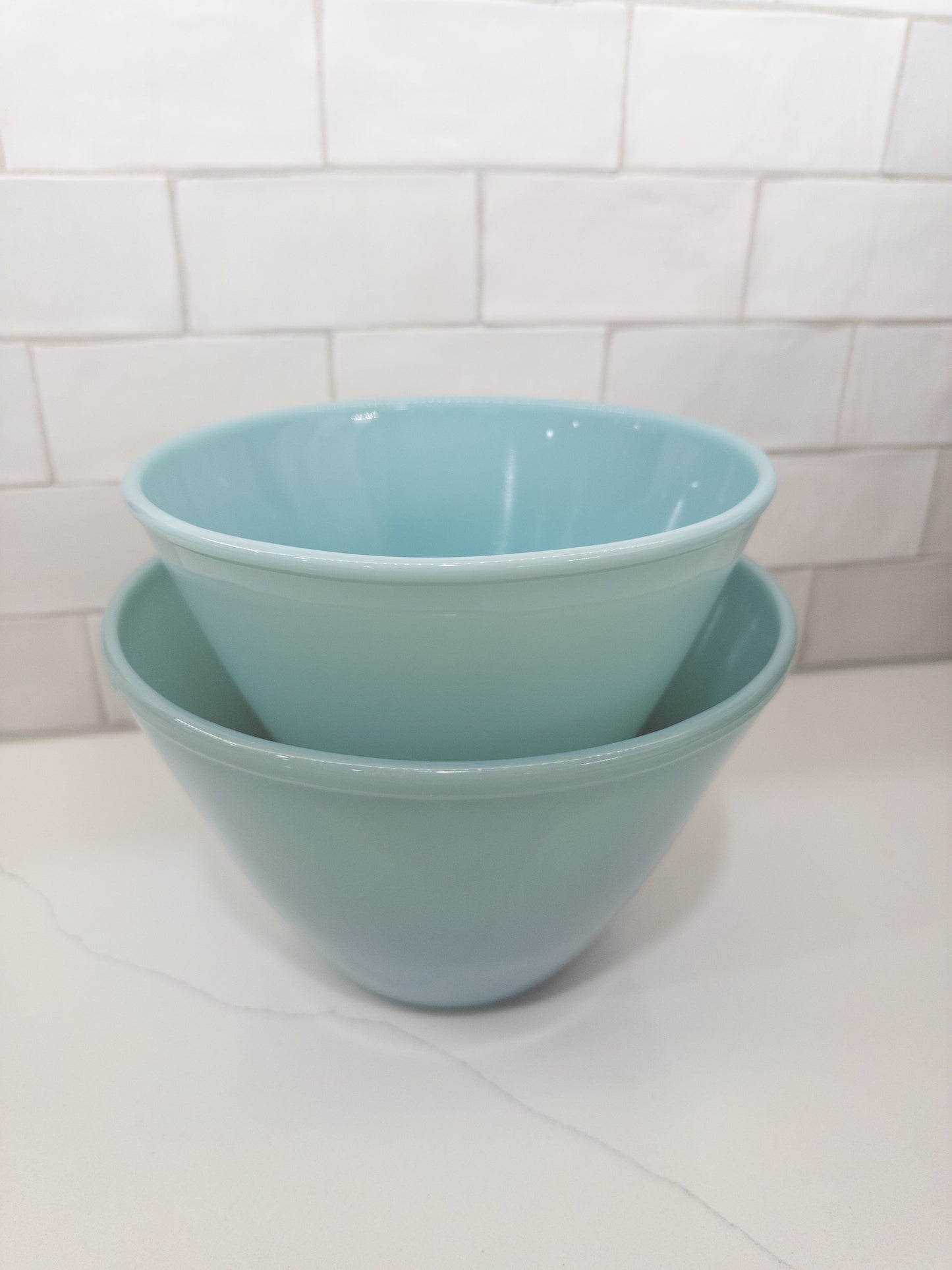 S/2, Vintage Fire King Delphite Blue Ovenware Splash-Proof Mixing Bowls