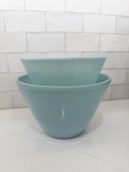 S/2, Vintage Fire King Delphite Blue Ovenware Splash-Proof Mixing Bowls