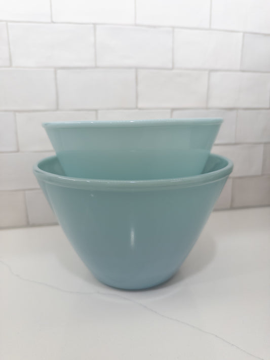S/2, Vintage Fire King Delphite Blue Ovenware Splash-Proof Mixing Bowls