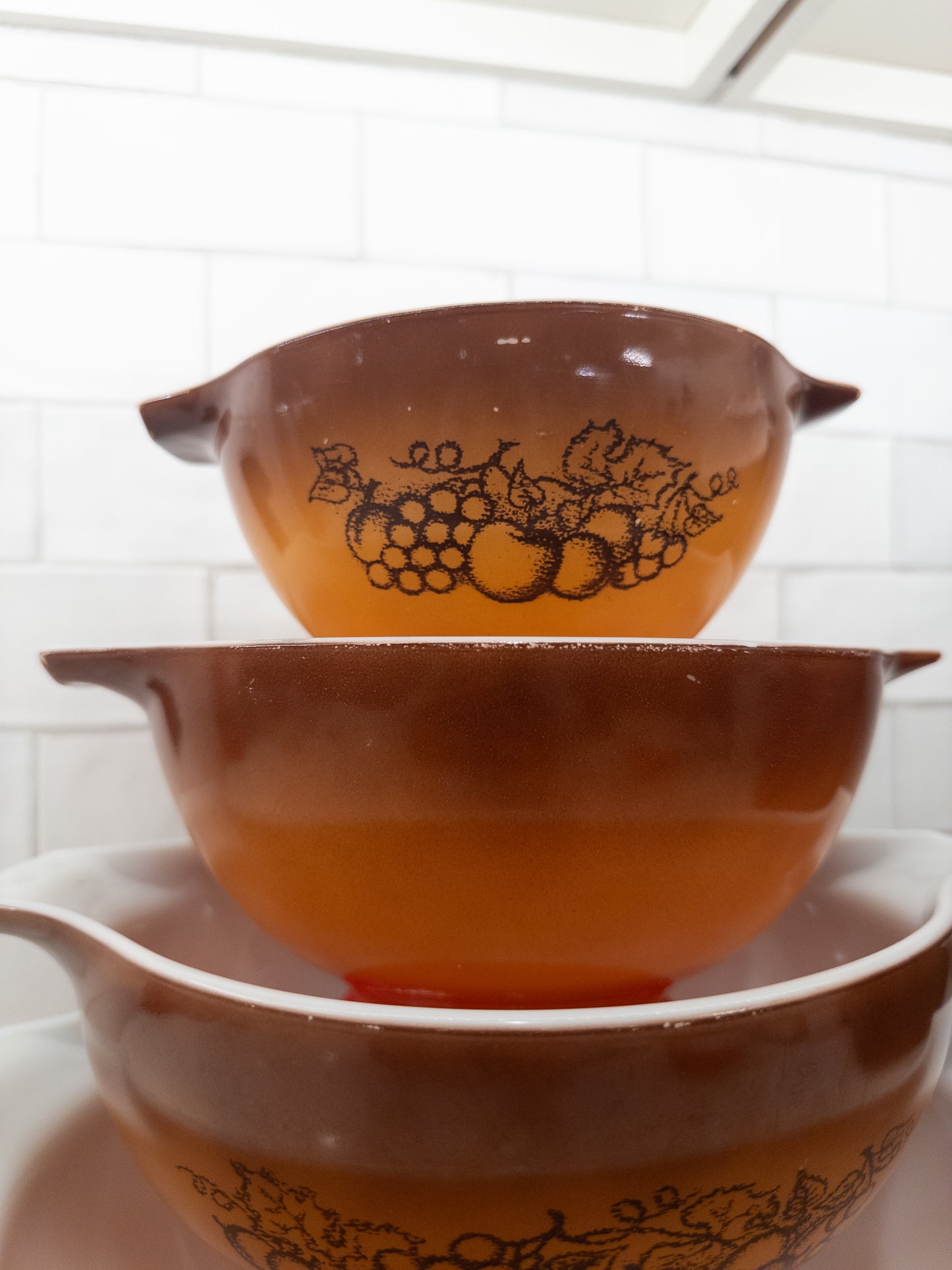 S/4, Vintage Pyrex Old Orchard Cinderella Mixing Bowl Set