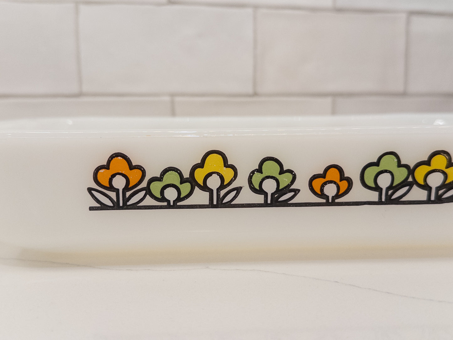 Vintage Anchor Hocking Fire King "Summer Field" Milk Glass Casserole Dish