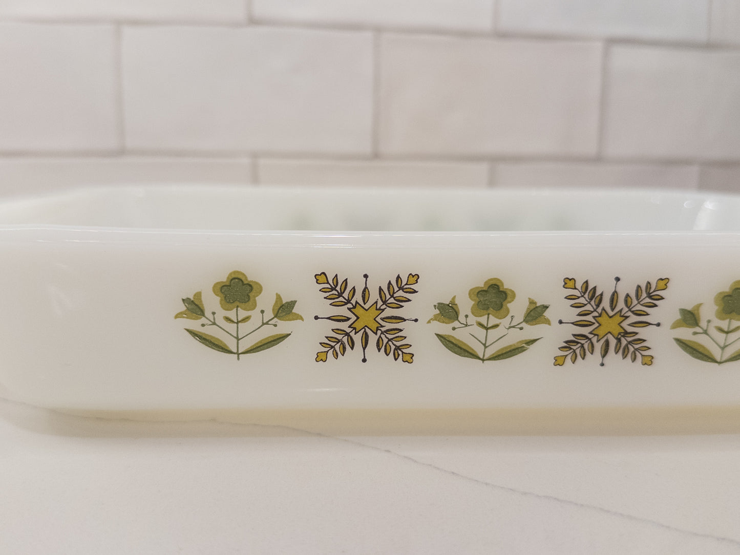 Vintage Anchor Hocking Fire King Meadow Green Milk Glass Casserole Dish