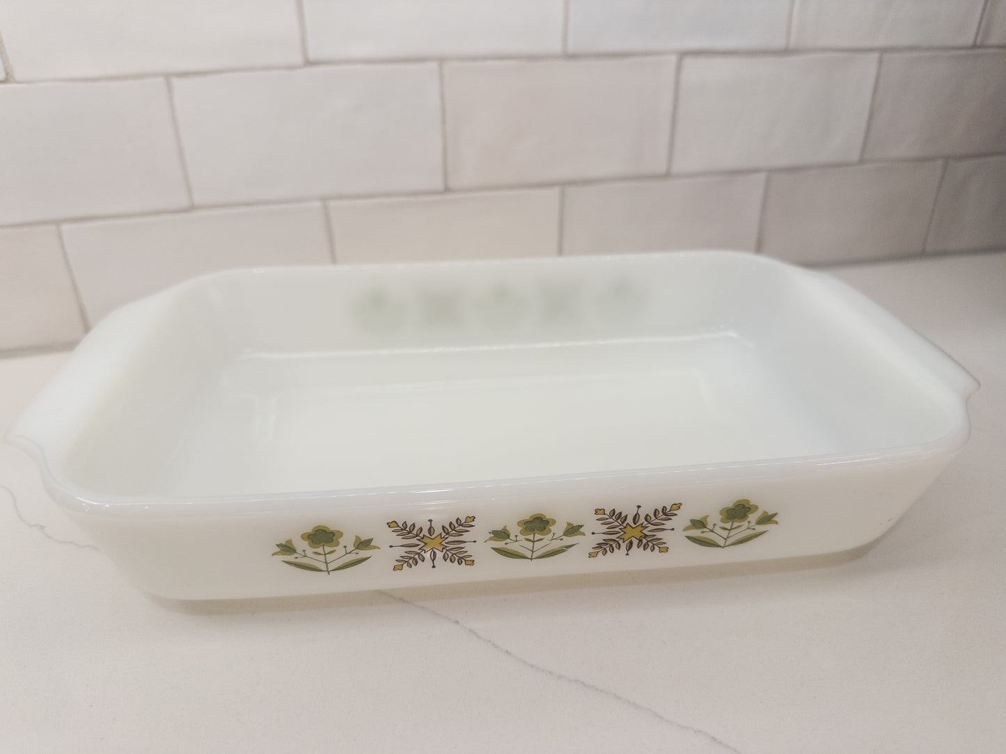 Vintage Anchor Hocking Fire King Meadow Green Milk Glass Casserole Dish