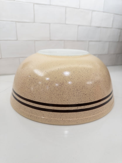 Vintage Pyrex 404 Speckled Tan Mixing Bowl w/ Brown Stripes