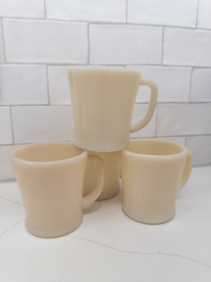 S/4, Vintage Fire King Ivory D Handle Milk Glass Mugs