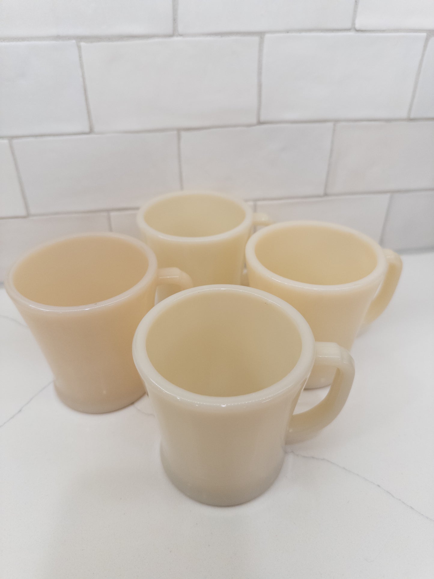 S/4, Vintage Fire King Ivory D Handle Milk Glass Mugs