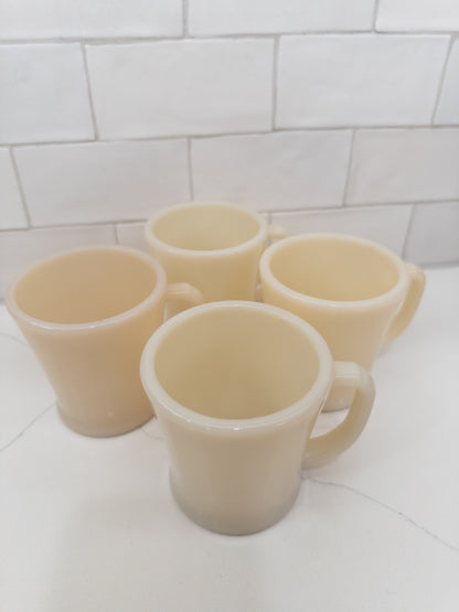 S/4, Vintage Fire King Ivory D Handle Milk Glass Mugs