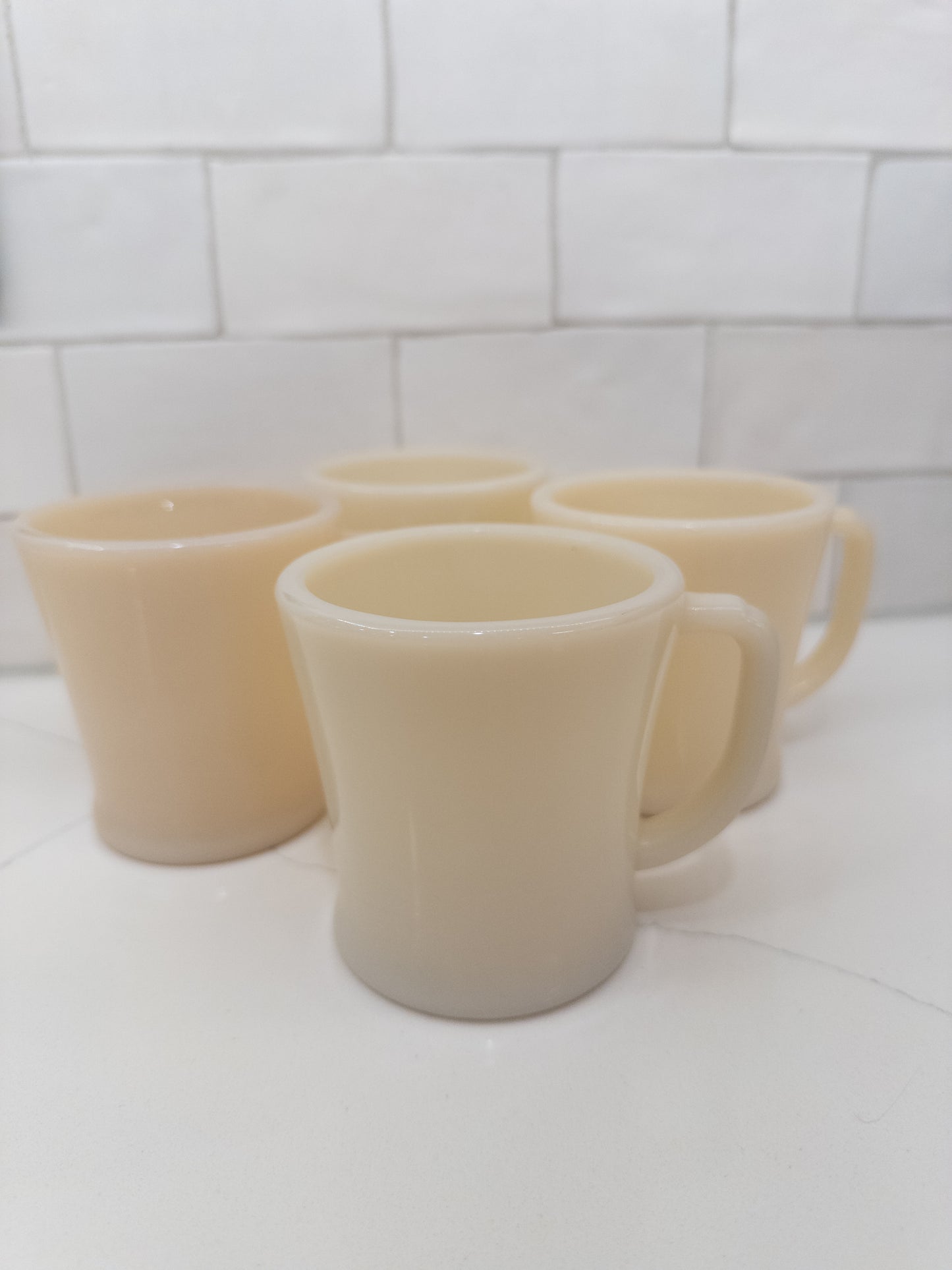 S/4, Vintage Fire King Ivory D Handle Milk Glass Mugs