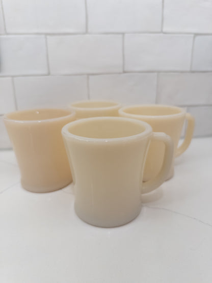 S/4, Vintage Fire King Ivory D Handle Milk Glass Mugs