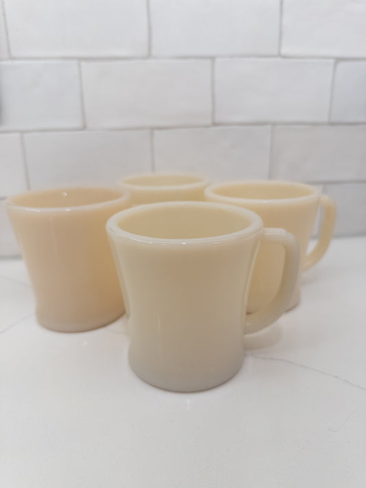 S/4, Vintage Fire King Ivory D Handle Milk Glass Mugs