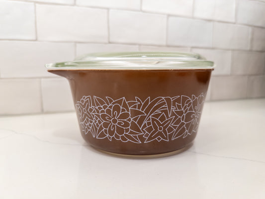 Vintage Pyrex 473 Woodland Brown Cinderella Casserole w/ Lid