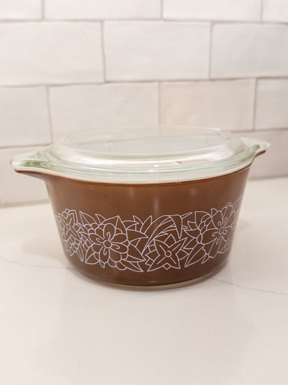 Vintage Pyrex 473 Woodland Brown Cinderella Casserole w/ Lid