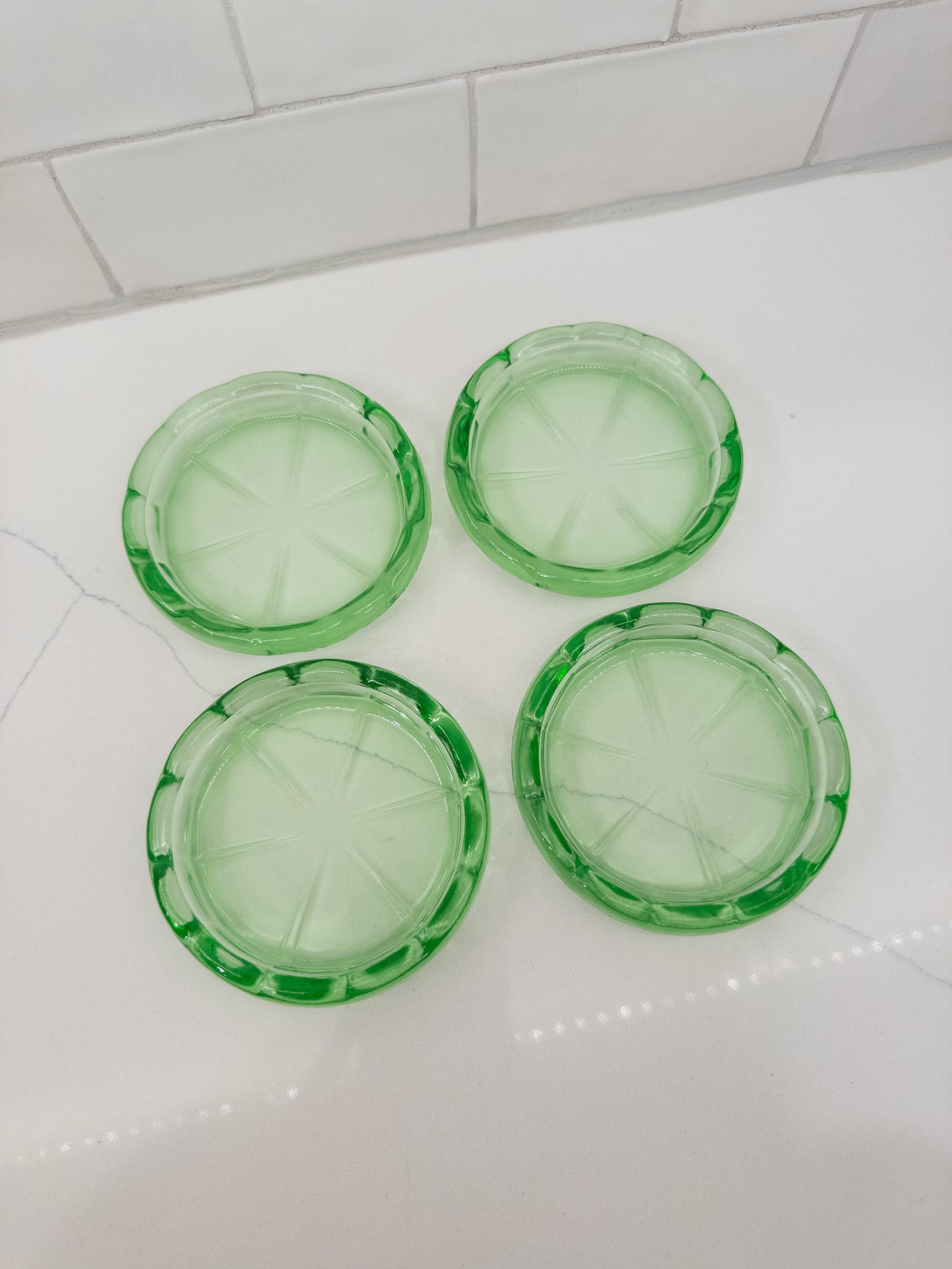 S/4, Vintage Green Uranium Glass Coasters