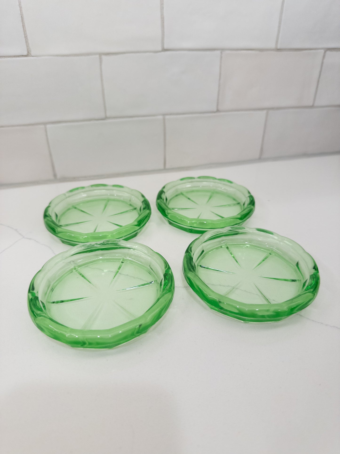 S/4, Vintage Green Uranium Glass Coasters