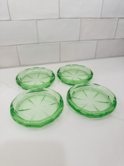 S/4, Vintage Green Uranium Glass Coasters