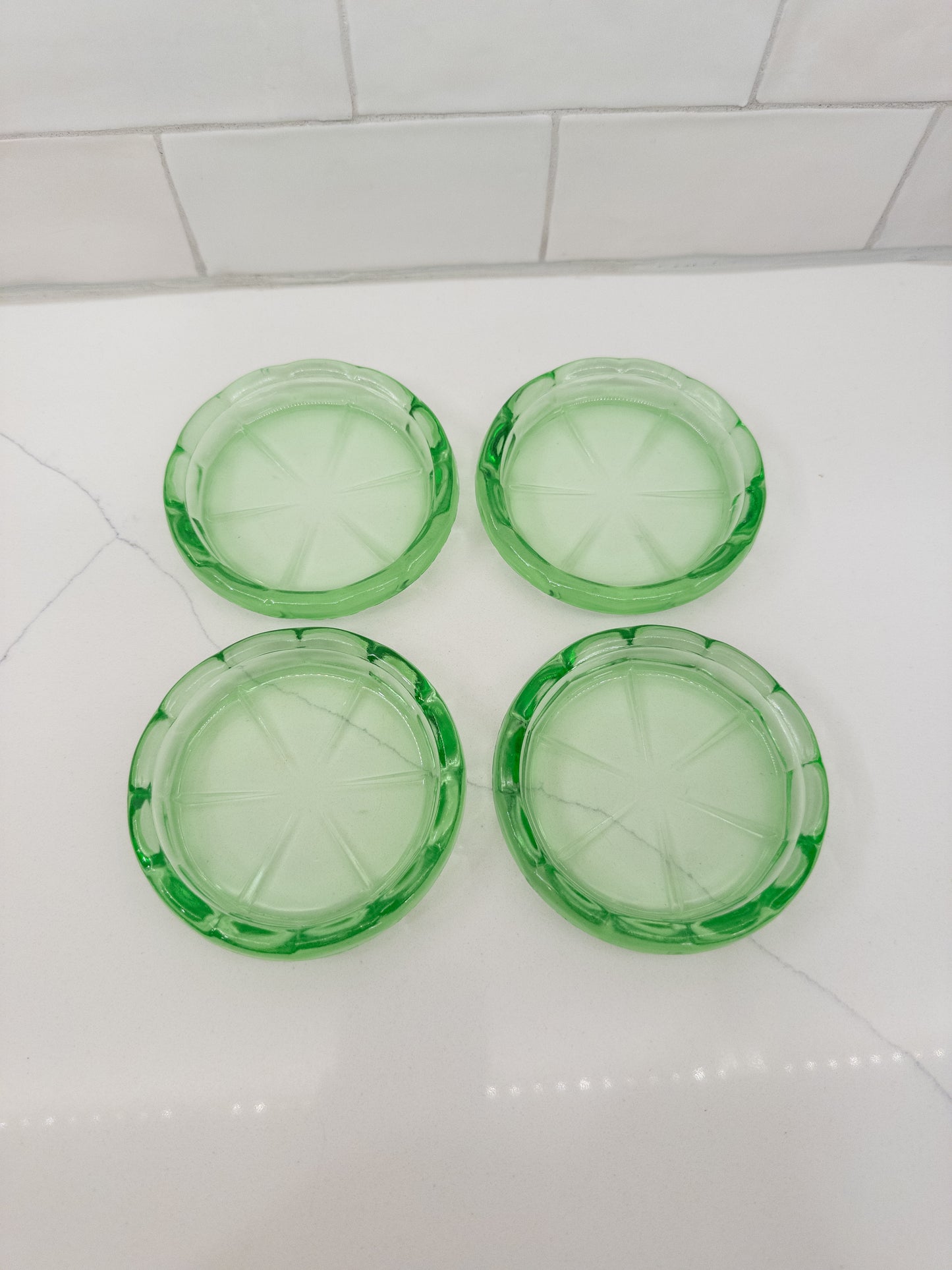 S/4, Vintage Green Uranium Glass Coasters