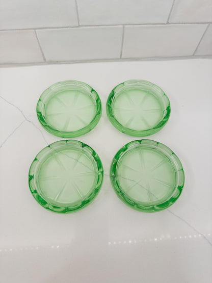 S/4, Vintage Green Uranium Glass Coasters