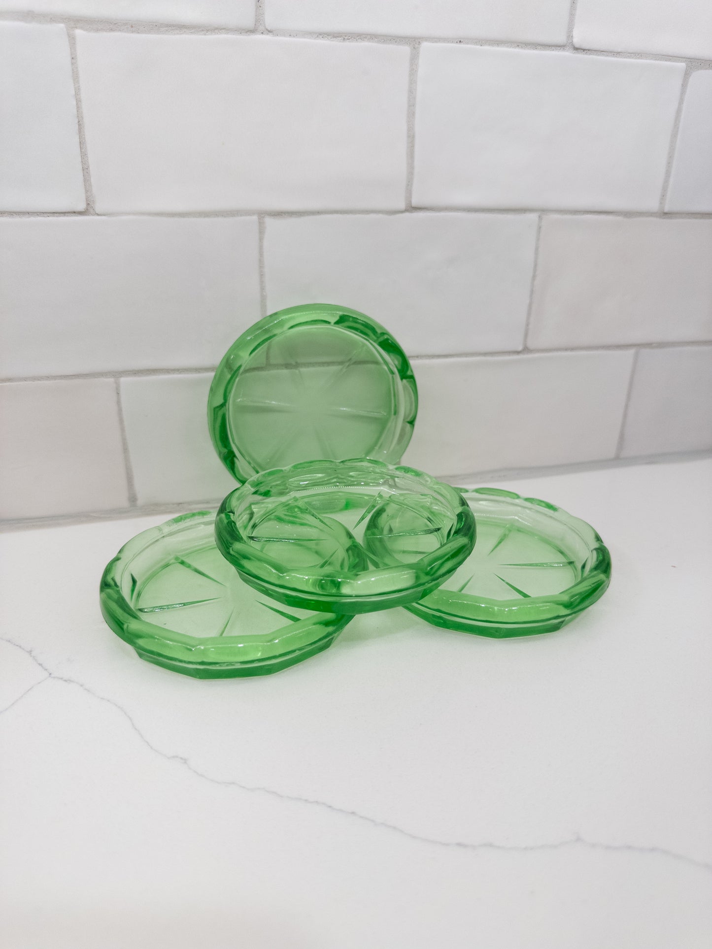 S/4, Vintage Green Uranium Glass Coasters