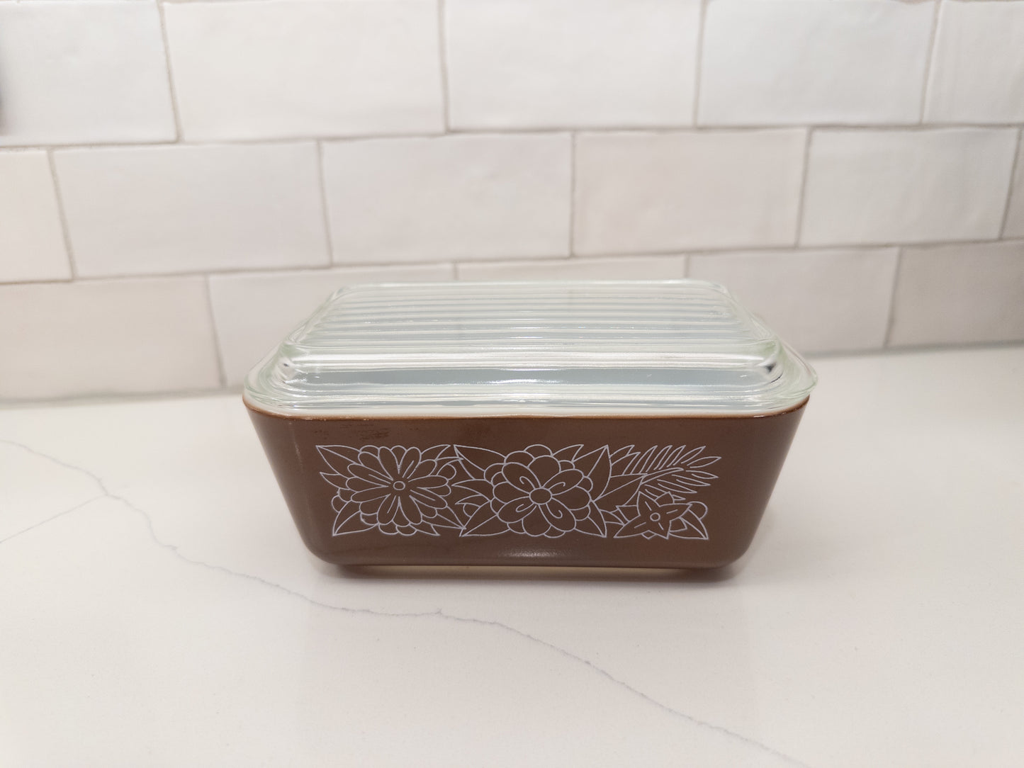 Vintage Pyrex 503 Woodland Brown Refrigerator Dish w/ Dish