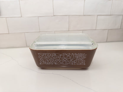 Vintage Pyrex 503 Woodland Brown Refrigerator Dish w/ Dish