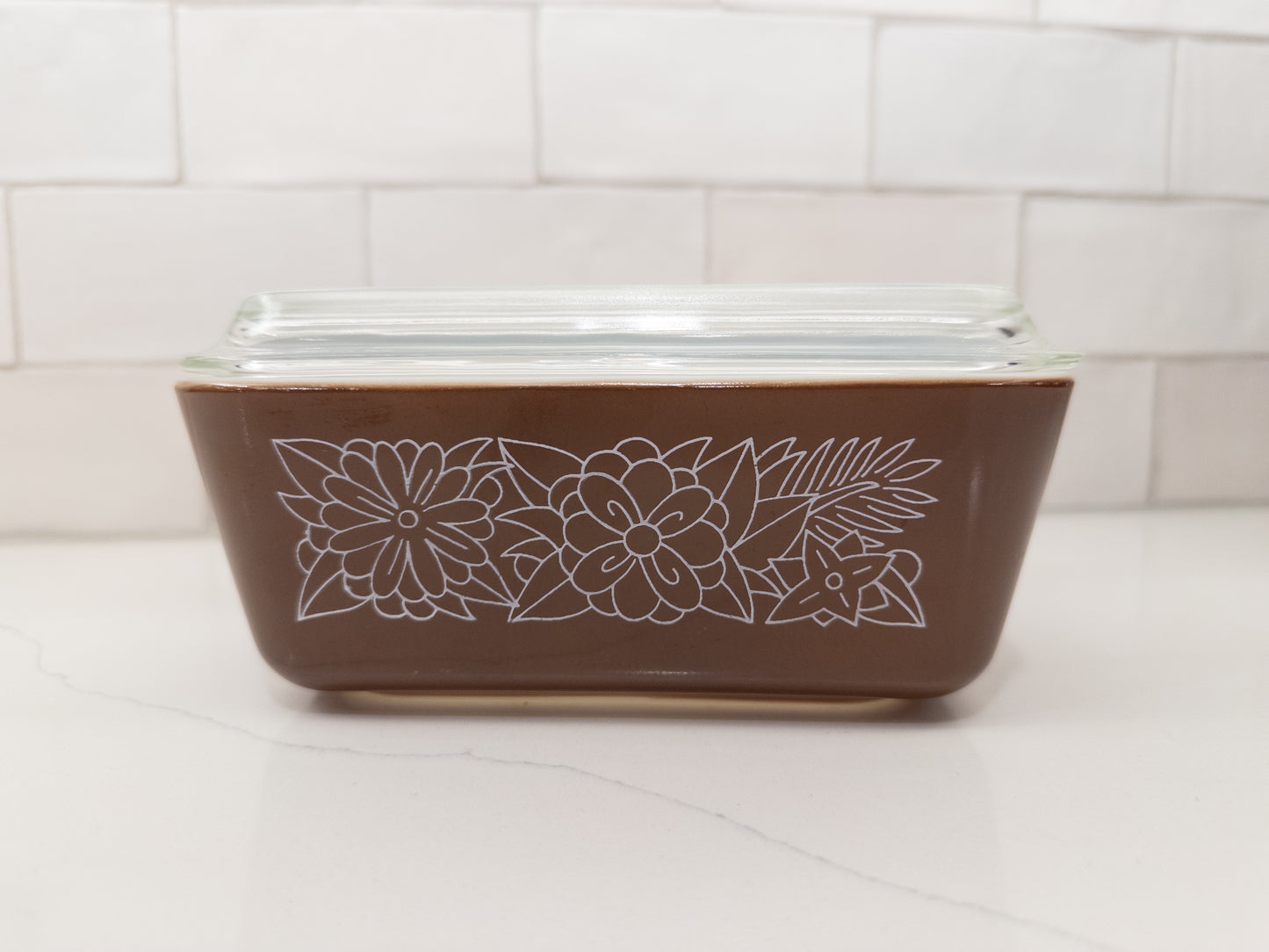 Vintage Pyrex 503 Woodland Brown Refrigerator Dish w/ Dish