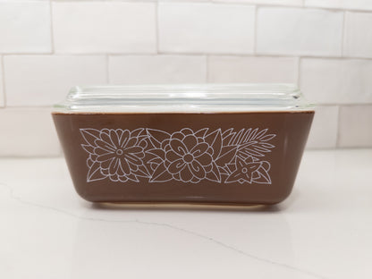 Vintage Pyrex 503 Woodland Brown Refrigerator Dish w/ Dish
