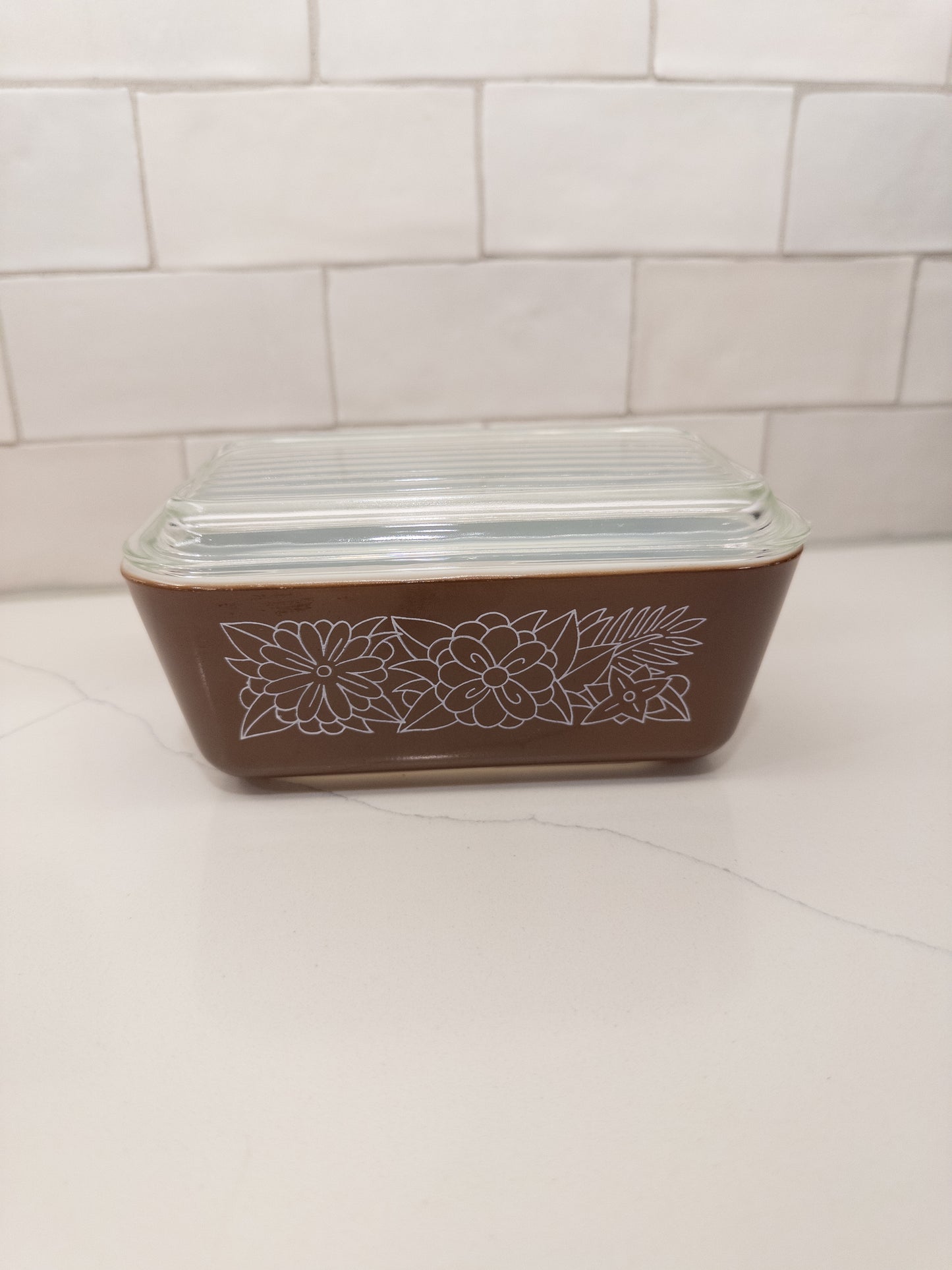 Vintage Pyrex 503 Woodland Brown Refrigerator Dish w/ Dish