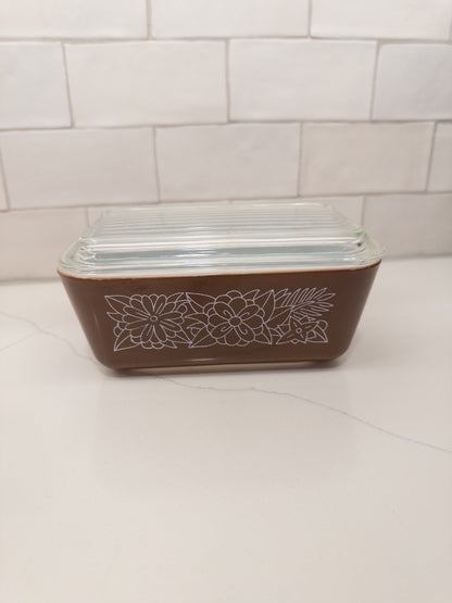 Vintage Pyrex 503 Woodland Brown Refrigerator Dish w/ Dish