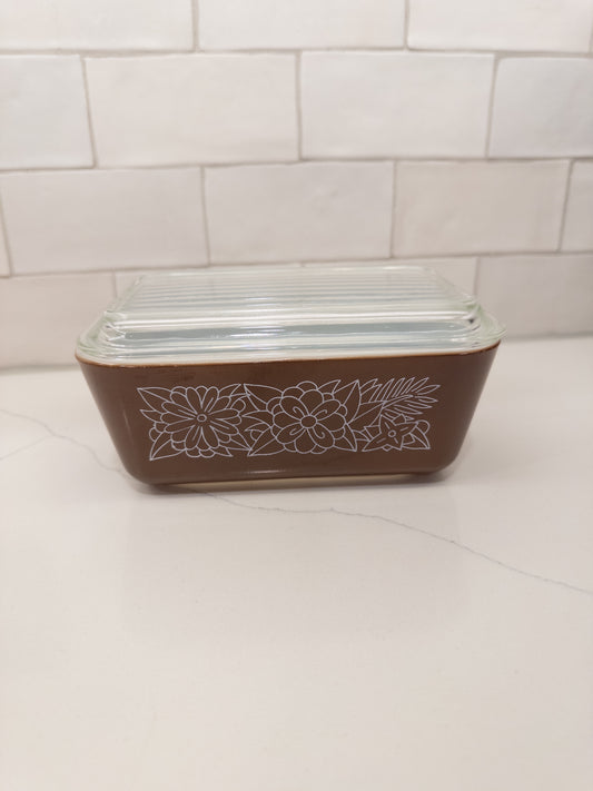 Vintage Pyrex 503 Woodland Brown Refrigerator Dish w/ Lid