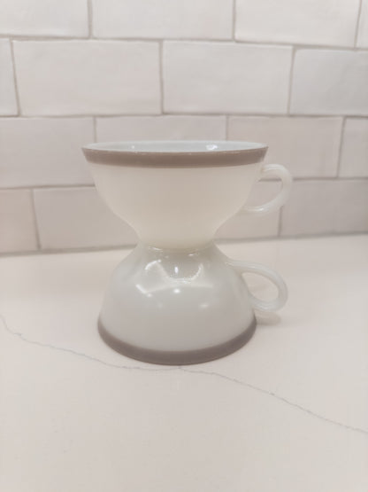 S/2, Vintage Pyrex Milk Glass Teacup w/ Grey Rim