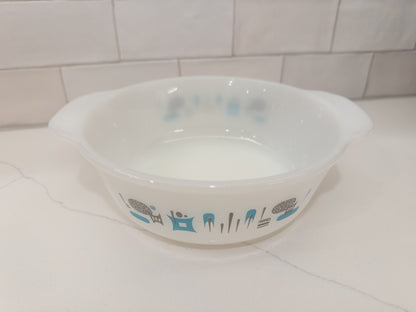 Vintage Anchor Hocking Fire-King 'Atomic Blue Heaven' Milk Glass Casserole Dish