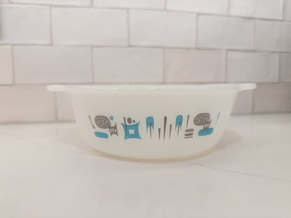 Vintage Anchor Hocking Fire-King 'Atomic Blue Heaven' Milk Glass Casserole Dish