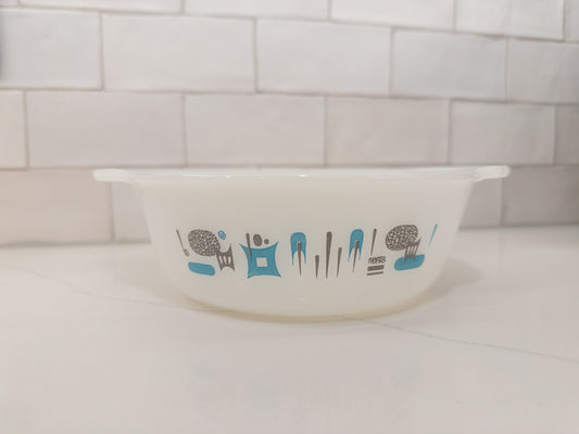 Vintage Anchor Hocking Fire-King 'Atomic Blue Heaven' Milk Glass Casserole Dish