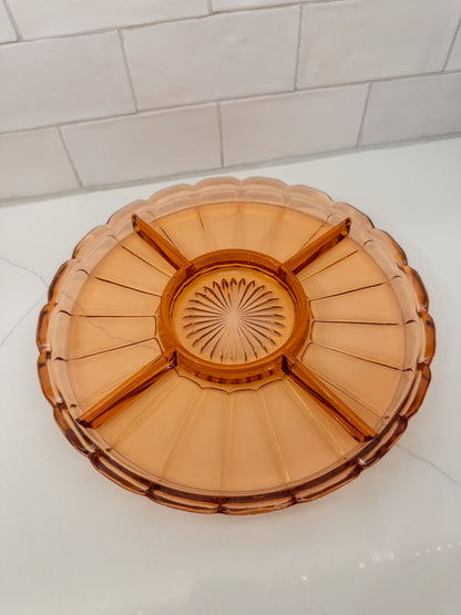Vintage Pink Depression Glass Serving Platter w/ Scallop Edge