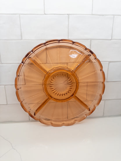Vintage Pink Depression Glass Serving Platter w/ Scallop Edge