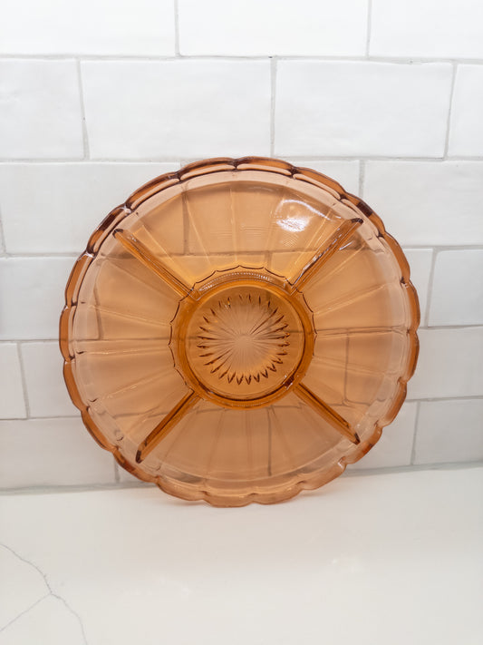 Vintage Pink Depression Glass Serving Platter w/ Scallop Edge