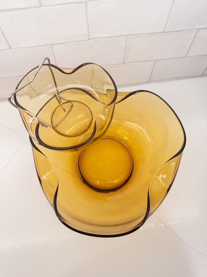 Vintage Anchor Hocking Amber Glass Chip & Dip Serving Set