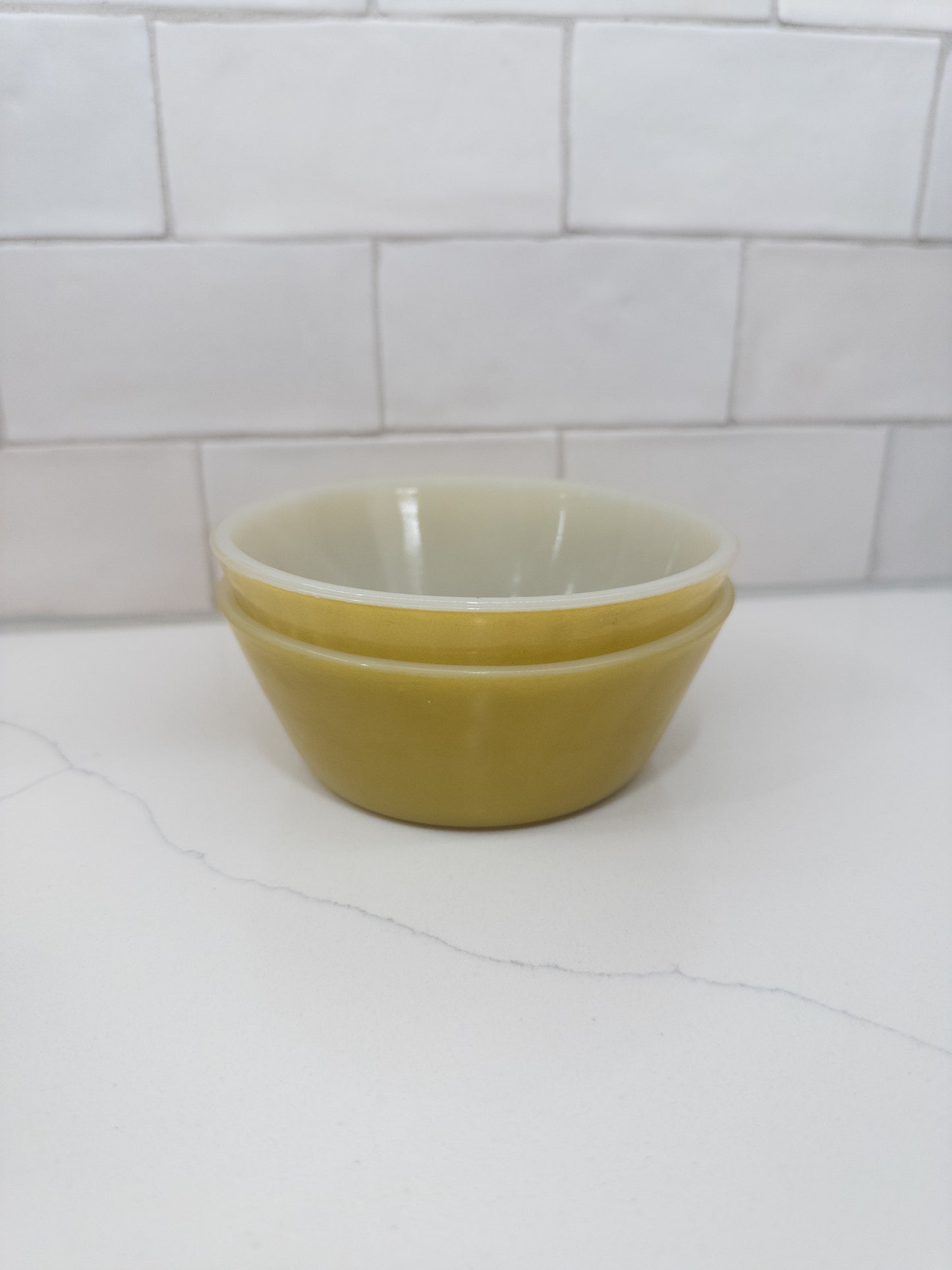 S/2, Vintage Federal Avocado Green Milk Glass Cereal/Soup Bowl