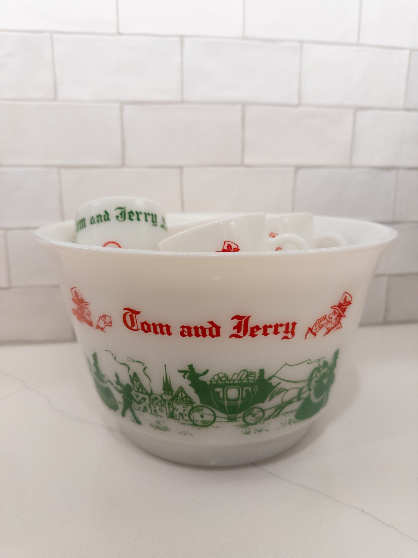 Vintage Hazel Atlas Tom and Jerry Punch Bowl Set