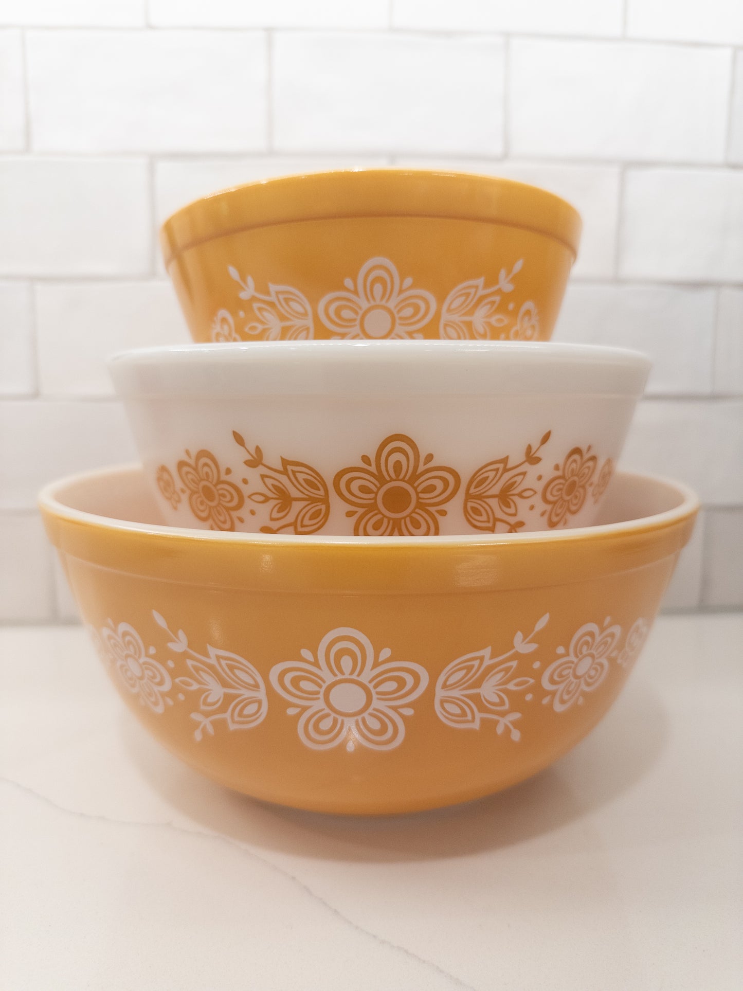 Vintage Pyrex 401, 402, 403 Butterfly Gold Mixing Bowl Set