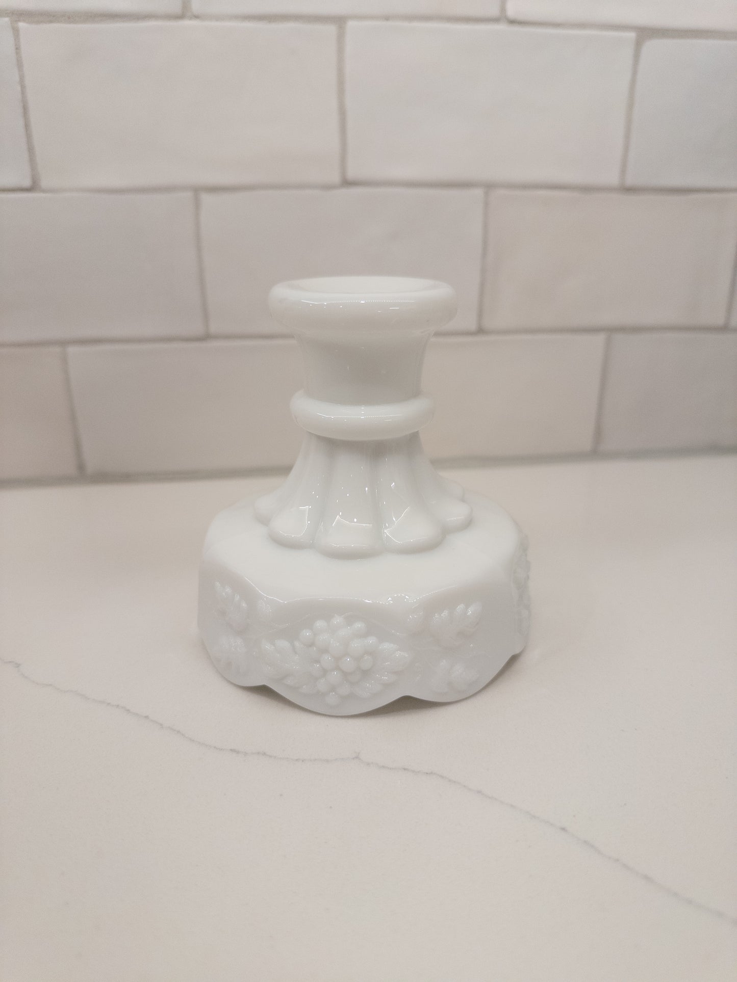 Vintage Westmoreland Milk Glass Grape Pattern Candle Stick Holder