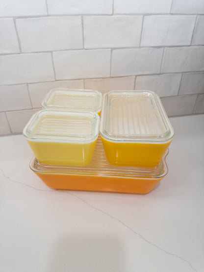 S/4, Vintage Pyrex Daisy Citrus Refrigerator Dishes Set W/ Lids