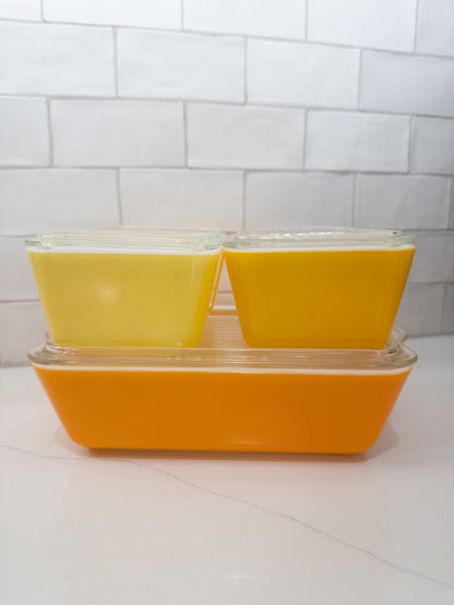 S/4, Vintage Pyrex Daisy Citrus Refrigerator Dishes Set W/ Lids