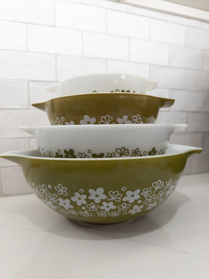 S/4, Vintage Pyrex 441, 442, 443, 444 Spring Blossom (Crazy Daisy) Mixing Bowls