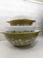 S/4, Vintage Pyrex 441, 442, 443, 444 Spring Blossom (Crazy Daisy) Mixing Bowls